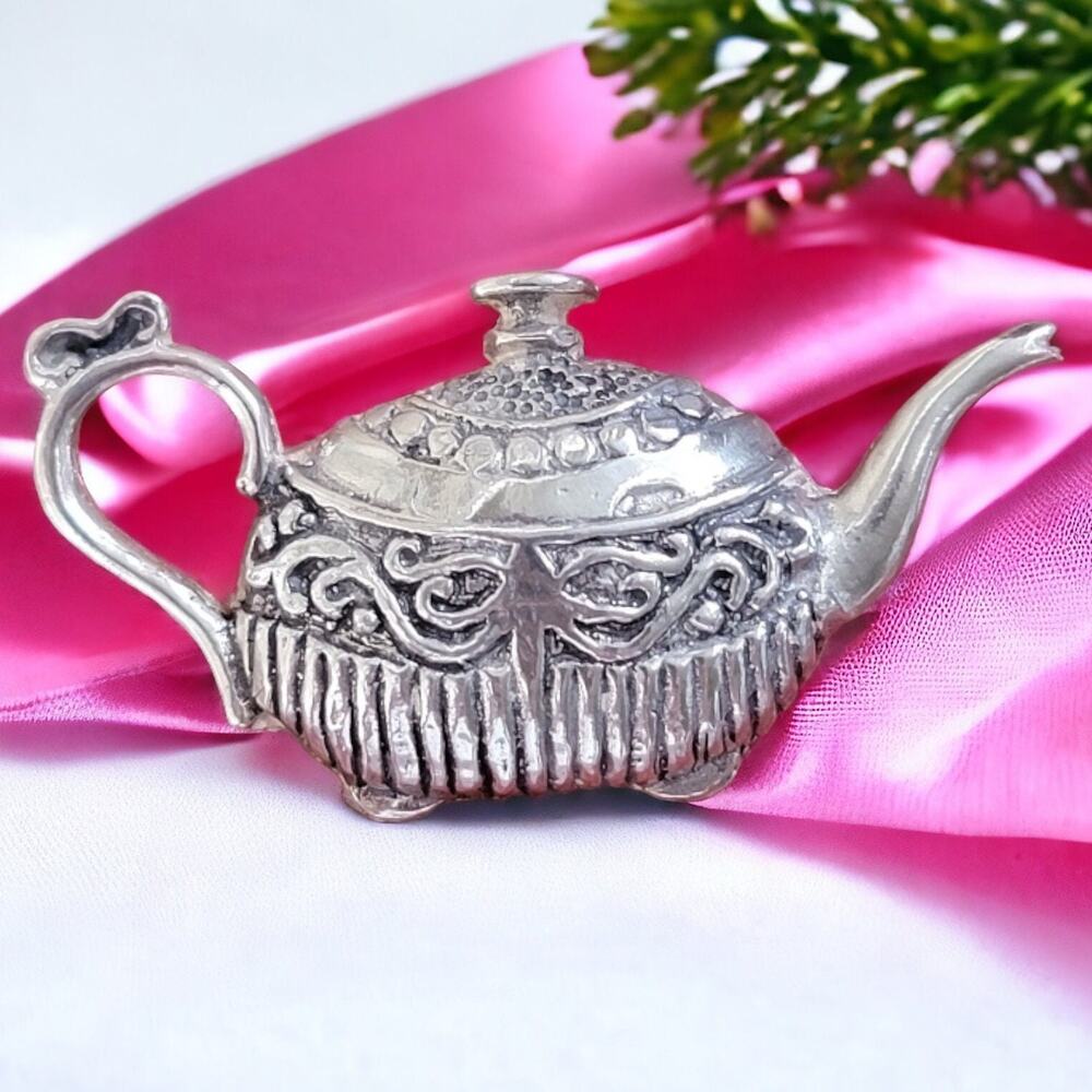 Sterling Silver Teapot Brooch Pin 925 Tea Lover Novelty Jewelry Vintage Style - Picture 2 of 10